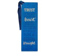 Christian Art Gifts Vegan Faux Leather Scripture Bookmark for Men: Trust In The Lord - Proverbs 3:5-6 Inspirational Bible Verse Heat-Debossed, Faith-Base Reading Book Accessory, Blue with Satin Tassel