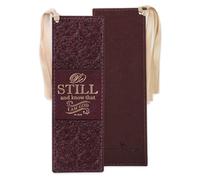 Christian Art Gifts Vegan Faux Leather Scripture Bookmark for Men & Women: Be Still and Know - Psalm 46:10 Inspirational Bible Verse, Heat-Debossed, Faith-Based Reading Book Accessory w/Tassel, Brown