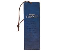 Christian Art Gifts Vegan Faux Leather Scripture Bookmark for Men & Women: Faithful Servant - 2 Chronicles 15:7 Inspirational Bible Verse, Heat-Debossed Faith-Based Reading Accessory w/Cord, Navy Blue