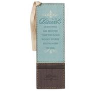 Christian Art Gifts Vegan Faux Leather Scripture Bookmark for Women: Blessed is She - Luke 1:45 Inspirational Bible Verse Heat-Debossed, Faith-Based Reading Book Accessory w/Ribbon Satin Tassel, Blue