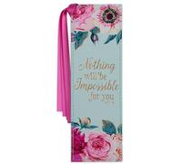 Christian Art Gifts Vegan Leather Scripture Bookmark for Women: Nothing Will Be Impossible for You - Matthew 17:20 Inspirational Bible Verse, Faith-Based Reading Accessory w/Tassel, Mint Green Floral