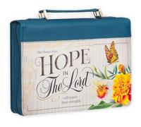 Christian Art Gifts Vibrant Blue Floral Fashion Bible Cover for Women: Hope in The Lord - Isa. 40:31 Inspirational Scripture Verse, Vintage Vegan Leather Book Carry Case w/Stationery Storage, Medium