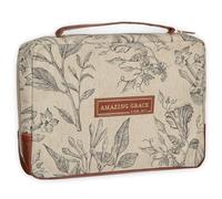 Christian Art Gifts Women's Premium Natural Canvas Vegan Leather Fashion Bible Cover: Amazing Grace - Inspirational Scripture, Sturdy Protective Book Carry Case Accessory, Creamy Brown Floral, Large