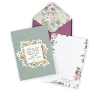 Christian Art Gifts Writing Paper & Envelope Stationery Set for Women: May His Face Shine Upon You - Numbers 6:24-25 Inspiring Scripture w/40 Pages & 20 Matching Envelopes, Teal & Fuchsia Pink Floral