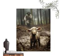 Christian Art Wall Decor - 12x16 Inch Jesus And Lamb Canvas Print, Spiritual Religious | Boost Your Spirituality Framed Poster For Living Room, Bedroom, Bathroom, Faith Home Decoration