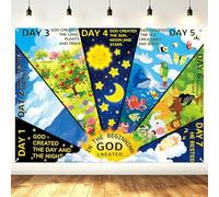 Christian Backdrop 7 Days of Creation Christian Background Religious Easter Hanging Banner God Created the World Background Jesus Religious Photo Backdrop for Sunday School Church Classroom Wall Decor