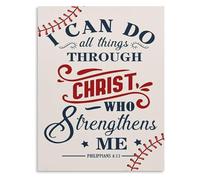 Christian Baseball Poster Philippians 4:13 I Can Do All Things Through Christ Canvas Wall Art for Boys Room Nursery Decor(Framed,16x24inch(40x60cm))