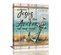 Christian Beach Anchor Wall Art Scripture Coastal Nautical Canvas Print Painting Bible Verses Pictures Framed Christian Gifts Artwork Dining Living Bathroom Bedroom Decor for Home Office 8"x12"