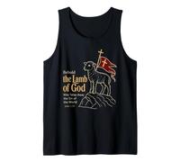 Christian Behold the Lamb John 1:29 Minimalist Line Art Tank Top