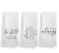 Christian Bible Scripture 1 Corinthians 13:4-8 Matthew 28:20 PSALM 46:10 Kitchen Towel and Dishcloths Set of 3,Christian Absorbent Drying Cloth Hand Towels Tea Towels for Bathroom Kitchen,16×24 inches