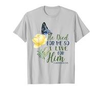 Christian Bible Verse Butterfly Flower 2 Corinthians 5:15 T-Shirt, Men, Silver Grey, 3X-Large