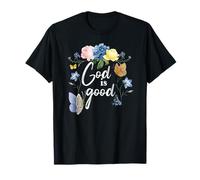 Christian Bible Verse Butterfly Rose Flower God Is Good T-Shirt