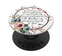 Christian Bible Verse Don't Be Anxious Pink Blue Floral Gift PopSockets Swappable PopGrip