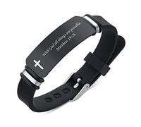 Christian Bible Verse Faith Bracelet - Personalised Religious Cross Jesus Scripture Quote Silicone Bracelets Prayer Christening Gift for Boys Men Christmas Inspirational Wristband (Black-KT-506)