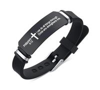 Christian Bible Verse Faith Bracelet - Personalised Religious Cross Jesus Scripture Quote Silicone Bracelets Prayer Christening Gift for Boys Men Christmas Inspirational Wristband (Black-KT-536)