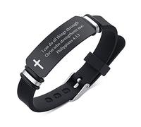 Christian Bible Verse Faith Bracelet - Personalised Religious Cross Jesus Scripture Quote Silicone Bracelets Prayer Christening Gift for Boys Men Christmas Inspirational Wristband (Black-KT-501)