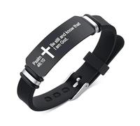 Christian Bible Verse Faith Bracelet - Personalised Religious Cross Jesus Scripture Quote Silicone Bracelets Prayer Christening Gift for Boys Men Christmas Inspirational Wristband (Black-KT-538)