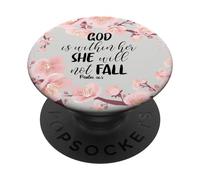 Christian Bible Verse Psalm 46:5 Grey Rose Pink Floral Gift PopSockets Adhesive PopGrip