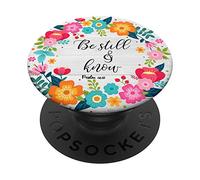 Christian Bible Verse Psalms 46:10 Rustic Pink Floral Gift PopSockets Swappable PopGrip