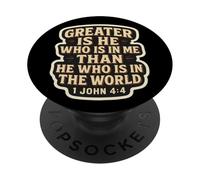 Christian Bible Verse Quote Jesus Greater Is He Who Is In Me PopSockets Adhesive PopGrip