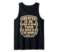 Christian Bible Verse Quote Jesus Greater is He Who is in Me Tank Top