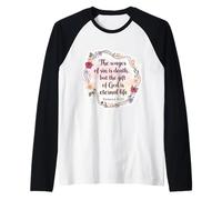 Christian Bible Verse Quote The Wages of Sin is Death Womens Raglan Baseball Tee