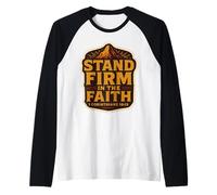 Christian Bible Verse Quote Vintage Stand Firm in The Faith Raglan Baseball Tee