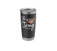 Christian Bible Verse She Strong Proverbs 31:25 Flower Rose Stainless Steel Insulated Tumbler