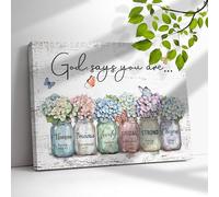 Christian Bible Verse Wall Art Inspirational God Says You Are Canvas Wall Decor Religious Flower Pictures Christian Gift Framed Artwork for Women Girl Bathroom Bedroom Decor 12"x16"