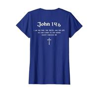 Christian Bible Verse Way Truth Life John 14:6 Back Design T-Shirt, Women, Royal Blue, 3X-Large