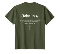Christian Bible Verse Way Truth Life John 14:6 Back Design T-Shirt, Youth, Olive Green, 4T