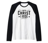 Christian Bible Verse With Christ I Rise Philippians 4:13 Raglan Baseball Tee