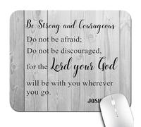 Christian Bible Verses Scripture Joshua 1-9 Be Strong and Courageous Quote Mouse Pad, Rustic White Grey Wood Grain Inspirational Quotes Mice Mat