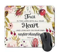 Christian Bible Verses Scripture Quotes Proverbs 3-5 Mouse Pad, Trust in The Lord with All Your Heart Mouse Pads Vintage Old Floral Wood Design Mat. 9.4"x7.9"