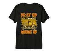 Christian Biker Gift Motorcycle Pray Up Before Mount Up Premium T-Shirt