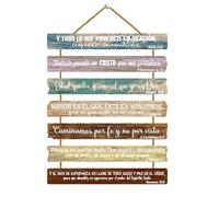 Christian Bilble Verse Wall Art - 7 Pcs Wall Art Wooden Decoration Scripture Religious Inspirational Wood Sign Spanish Hanging Sign for Room Inspirational Bible Quotes Scripture Picture Office Decor