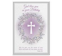 Christian Birthday Card - Religious Blessings - Faith in God Greetings - Special Holy Wishes - Him Her Children Sister Wife Brother Friend - Blank Inside to Write own Message - Bible Verse Cross