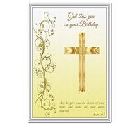 Christian Birthday Card - Religious Blessings - Faith in God Greetings - Special Holy Wishes - Him Her Children Sister Wife Brother Friend - Blank Inside to Write own Message - Gold Cross