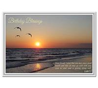 Christian Birthday Card - Religious Blessings - Faith in God Greetings - Special Holy Wishes - Him Her Children Sister Wife Brother Friend - Blank inside to write own message - Beach Sunset