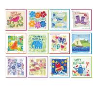 Christian Birthday Cards - Pack of birthday cards, 12 designs, with Bible verse on the inside left, by Just Cards Direct. (Elephant, Poppies, Bird, Flowers, Birds)