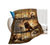 Christian Blanket for Men Christ Lion Jesus Religious Faith Throw Blanket Soft Cozy Warm Fuzzy Fleece Christian Bedroom Decor Blanket Gifts for Men Women Couch Sofa Bed 80"X60"
