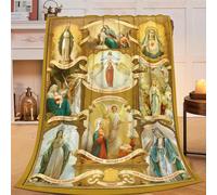 Christian Blanket Inspirational Scripture Religious Spiritual Virgin Mary Prayer Faith Throw Blanket Catholic Gifts for Adults Women Men Soft Cozy Plush Fluffy Fuzzy Fleece Blanket Decor 50''X60''