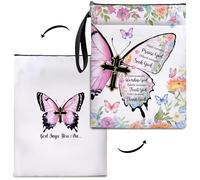 Christian Book Cover for Women - Jesus Bible Verse Zipper Book Sleeve, Religious Inspirational Protector for Paperbacks, Book Lover Gift-God Says You are (Pink-Butterfly, Large)