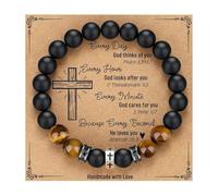 Christian Bracelet for Men - Jesus Bracelets for Men, Vintage Cross Beaded Christian Bracelet with Natural Stone and Metal Cross Pendant, Catholic Rosary Bracelets, Faith-Based Gift for Believers