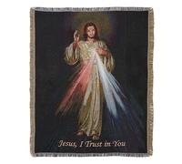 Christian Brands Catholic Blanket - Woven Cotton Blend Tapestry Throw with Fringed Edge, 50" Wide x 65" Long, Divine Mercy