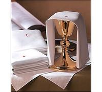 Christian Brands Catholic Linen Purificator with Red Embroidered Cross Center, 18 Inch