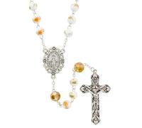 Christian Brands Catholic Rosaries - Fiori Divini Rosary Hand-Painted Ceramic Floral Beads, 21.75" Long, Metal Ceramic, No Gemstone