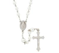 Christian Brands Catholic Rosaries - Wire Wrapped Glass Pearl Beaded Rosary, 20" Long, Mother of Pearl