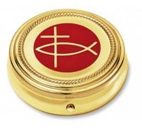 Christian Brands Ichthus Cross Pyx Hospital Communion Church Wall Cross for Hosts Gold Plated Case