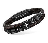 Christian Brown Leather Bracelet for Men - Double-Row Braided Leather Faith Cross Bracelets Bangle Religious Baptism Inspirational Bible Verse Jewelry Gift for Young Men Teenage, Adjustable Wristband